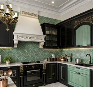 Gabinetes de Cocina Opulentos en Negro y Dorado - Muebles de Estilo Barroco con Detalles Ornamentales y Organización de Almacenamiento Integrada - Product Image 3