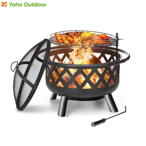 Foyer d'extérieur Grand bol rond avec gril Chauffe-terrasse de jardin Barbecue en métal avec grille de cuisson Brasero en fer - Product Image 2