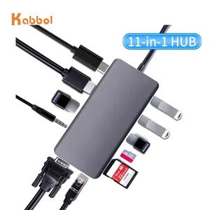 1で11 USB 3.0 HUB 100W Type C Multiport Adapter 4K USB CにVGA、4 USB Ports、Gigabit Ethernet、SD/TF Card Reader、Audio