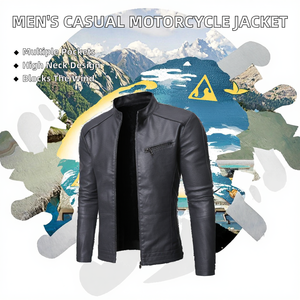 Blouson Moto Décontracté pour Homme, Col Montant Gaufré, Fermeture Éclair Avant, Non-tissé Coupe-Vent 300g, Vêtement d'Extérieur Printemps, Grande Taille 7XL - Product Image 2
