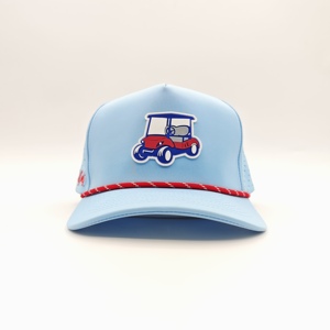 Casquette de golf professionnelle à 5 panneaux avec logo en silicone personnalisé, chapeau vintage à cordon, faible MOQ, OEM, patch en caoutchouc 3D, couvre-chef moderne pour club de golf - Product Image 4