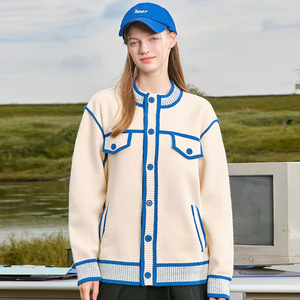 Cárdigan de punto estilo universitario personalizado para <span class=keywords><strong>hombre</strong></span>, con ribete en contraste azul, estilo retro preppy, chaqueta de punto con <span class=keywords><strong>botones</strong></span>, suéteres para <span class=keywords><strong>hombre</strong></span>, venta al por mayor OEM - Product Image 1