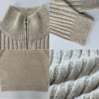 Conjunto de punto chic de 2 piezas: Suéter holgado de media cremallera y pantalones de pierna ancha de cintura alta