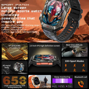 Montre intelligente KR80 écran de 2.0 pouces batterie 650mAh BT boussole d'appel altimètre baromètre traqueur de fitness extérieur IP67 montre intelligente bon marché - Product Image 3