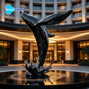Sculpture de queue de <span class=keywords><strong>baleine</strong></span> en acier inoxydable poli miroir avec base en forme de vague, statue métallique pour aménagement aquatique d'hôtel - Product Image 4