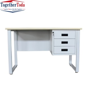 Escritorio de Oficina Moderno, Blanco, Duradero, de Diseño Simple, con Cajones de Metal y Madera para Uso Escolar u Oficina - Product Image 4