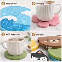 Ensemble de sous-verres en PVC souple multi-designs, ours, chat, grenouille, fleur, antidérapants, pour tasses à café