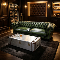 Canapé deux places en cuir véritable de luxe, design britannique classique, style industriel, aspect vieilli, pour salon, chambre ou hôtel