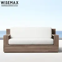 WISEMAX — ensemble de canapé d'angle moderne, meubles de patio en tissu et bois de teck, coussins en coupe, idéal pour le jardin