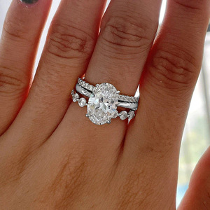 Anillo de Plata de Ley 925 de Moda Directo de Fábrica SPJ, Juego de Anillos de Compromiso y Boda con Circonita Ovalada de 8*12 mm para <span class=keywords><strong>Mujer</strong></span> - Product Image 2