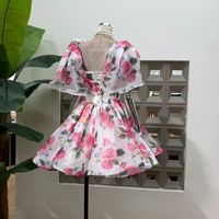 Robe élégante pour femme en organza imprimé avec nœud papillon et dos nu, collection 2026, vente en gros pour boutiques