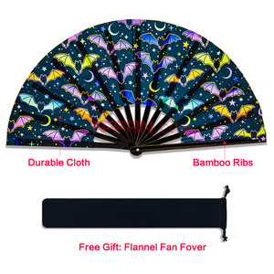 UV Glow พัดลมไม้ไผ่ขนาดใหญ่ของผู้หญิง,อุปกรณ์เสริมสำหรับงานเลี้ยงเทศกาลคลั่งผ้าพับได้น่า<span class=keywords><strong>รัก</strong></span> - Product Image 3