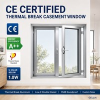 Fenêtre à battant en alliage d'aluminium certifiée CE, à rupture de pont thermique, style européen, avec pare-soleil et isolation thermique pour maison, design moderne