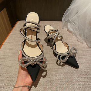 Sexy Fashion Glitter Rhinestones Women Pumps Crystal <b>Bow</b> Summer Shoes Genuine Leather Light Weight Anti-Slippery Wholesale High - Product Image 4