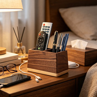 Organisateur de bureau en bois à double compartiment, en noyer et hêtre, poli à la main, pour stylos, télécommandes et rangement de bureau