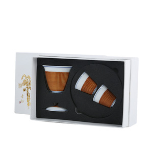 Chinese Style Bamboo Woven Porcelain Teacup And Gaiwan <b>Set</b> For Kung Fu <b>Tea</b> With Lid White Porcelain Cylinder Shape - Product Image 5