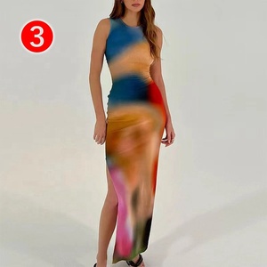 Không tay backless Maxi Dress phụ nữ TIE DYE in chia Slim dài ăn mặc phụ nữ thanh lịch bên Dresses - Product Image 4