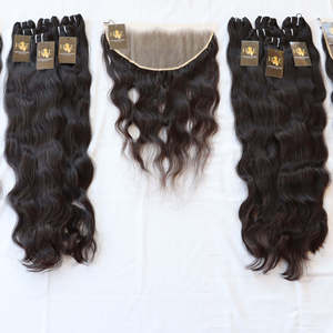 Vente en gros de haute qualité cheveux vierges de temple indien paquets de cheveux humains ondulés à double tirage avec fermeture frontale Hd - Product Image 1