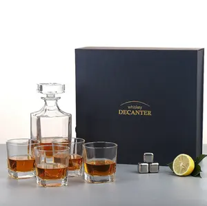 Ensemble de 5 pièces carafe à whisky pour homme, carafe à liqueur élégante avec bouchon en verre solide orné