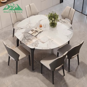 Luxury Italian Minimalist Sintered Stone Dining <b>Table</b>, Smart Extendable Round to Square <b>Table</b> for Small Apartments Xyl-cz041 Sma - Product Image 3