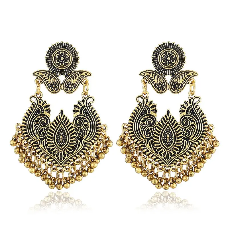 Vintage Ethnic Hollow Mandala Flowers Alloy Earrings for Women Antique Silver Color Geometric Indian Jewelry