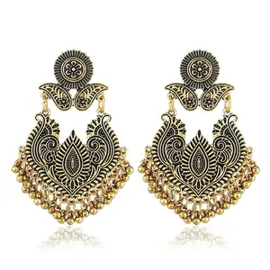Vintage Ethnic Hollow Mandala Flowers Alloy Earrings for Women Antique Silver Color Geometric Indian Jewelry