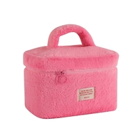 Sac à cosmétiques mignon en fausse fourrure, trousse de maquillage, sac de toilette de voyage, organiseur, sac à maquillage moelleux avec poignée