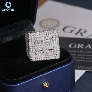 Anillo de Cóctel Geométrico para Hombre, Joyería Fina, Plata 925, Baño de Rodio, Moissanita, Corte Baguette, Engaste Pavé, Estilo Hiphop - Product Image 2