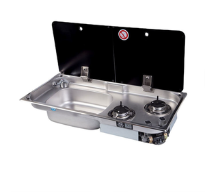 Cuisine de caravane JP en acier inoxydable SUS 304, cuisinière à gaz à deux brûleurs 2x1,8KW, évier avec couvercle en verre trempé pour <span class=keywords><strong>camping</strong></span>-<span class=keywords><strong>car</strong></span>, véhicule, <span class=keywords><strong>camping</strong></span>-<span class=keywords><strong>car</strong></span> - Product Image 1