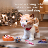 Peluche Électrique Interactif Chaton & Chiot qui Marche et Moine, Poupée Chat Réaliste avec Rembourrage en Coton PP pour Fête