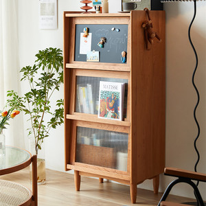 Librería de madera de cerezo con puerta de vidrio, gabinete de almacenamiento multifuncional para sala de estar o estudio - Product Image 4