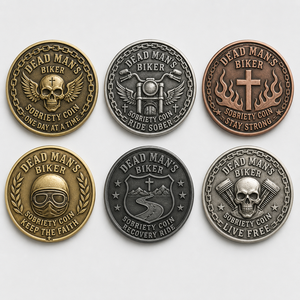 Moneda de desafío de sobriedad para motociclistas, diseño 'Hombre Muerto', personalizada al por mayor, de metal, recuerdo espiritual de recuperación, regalo para motociclistas - Product Image 1