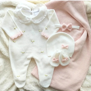 Kaiyue ODM Set <span class=keywords><strong>di</strong></span> Abbigliamento Casual per <span class=keywords><strong>Neonata</strong></span>, Maglione e Salopette in Maglia Tinta Unita per Autunno e Primavera - Product Image 1