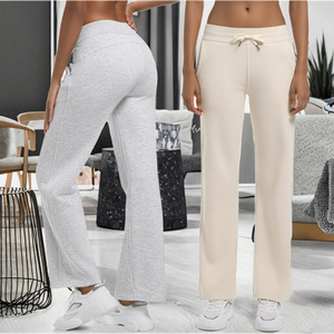 Pantaloni Harem da <span class=keywords><strong>Donna</strong></span> Autunno Inverno a Vita Media con Elastico, Eco-Friendly, Tinta Unita, Gamba Larga, in Pile, Comodi e Casual - Product Image 3