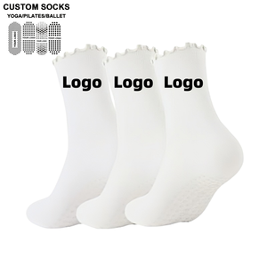 Wholesale Custom Logo <b>Compression</b> Lace Trim Grip <b>Socks</b> Women High Quality Anti Slip Fuzzy Ruffle Cotton Yoga Pilates - Product Image 1