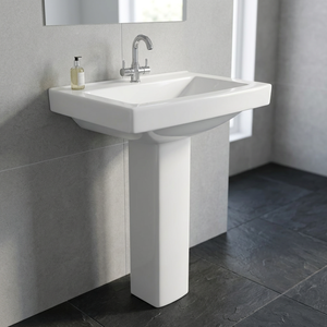 Lavabo rectangulaire moderne en céramique avec piédestal complet, ensemble de lavabo pour salle de bain, pour usage domestique et hôtelier - Product Image 4