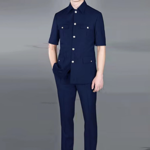 <span class=keywords><strong>Costume</strong></span> Tailleur-Pantalon de Soirée à Manches Courtes Boutons Dorés Coupe Ajustée Col Fermé <span class=keywords><strong>Bleu</strong></span> <span class=keywords><strong>Marine</strong></span> Affaires pour <span class=keywords><strong>Homme</strong></span> MS579 - Product Image 1