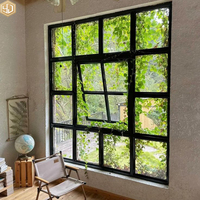 Ventana Francesa Moderna Negra con Rejilla, Malla de Acero Inoxidable, Horizontal, de Aleación de Aluminio, Doble Acristalamiento, Abatible, para Uso Exterior en el Hogar