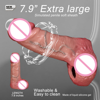 Manchon d'agrandissement du pénis en silicone réaliste couleur chair, imperméable, souple, grande taille, pour hommes - Préservatif réutilisable