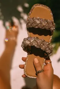 Lässige Gummi Glitter EVA Strass geschlossene Zehen flache Sandalen für Frauen und Damen