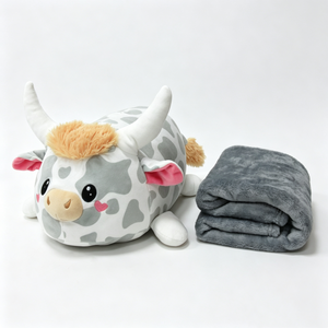 Peluche vache personnalisée, Peluche vache tachetée, Ensemble couverture et jouet vache, Jouet vache mignon - Product Image 4
