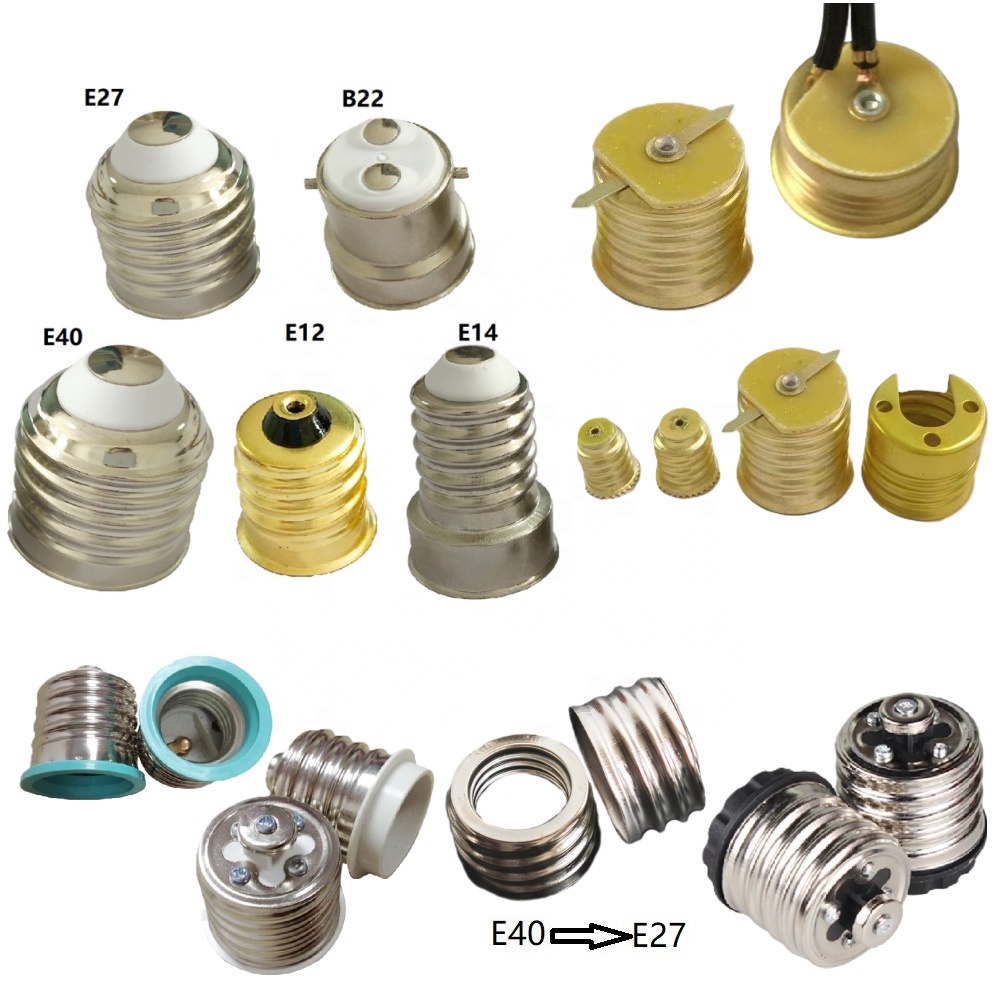 E40 ~ e27 LED電球コーンランプホルダー真ちゅうニッケルメッキ鉄亜鉛b22ベースe12 e14 e26 e40ベースe27ソケット