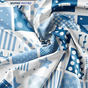 2024 Custom Logo Polynesian Oem Woven Sublimation 100 Polyester Blue And White Floral Printed Fabric With Hot Sale Print