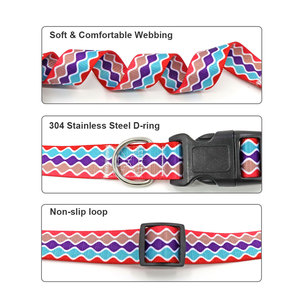 Adjustable Fashion Dog Collar <b>Geometric</b> Pattern Polyester Buckle Closure All Seasons Use Customizable Color Reflective <b>Panel</b> - Product Image 4