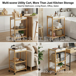 Carrito de cocina de bambú Nan de 3 niveles con ruedas, estante de almacenamiento portátil para refrigerios y uso en la cocina - Product Image 2