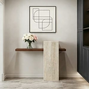 <span class=keywords><strong>Console</strong></span> moderne minimaliste en travertin avec plateau en bois de noyer, <span class=keywords><strong>table</strong></span> <span class=keywords><strong>console</strong></span> en pierre naturelle pour couloir, hôtel ou maison - Product Image 5