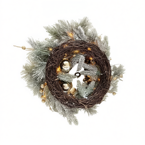 As Pic 20 Inch Christmas <b>Wreath</b> Warm Lights Door Decor Rustic Style Metal <b>Wire</b> Plug Powered With Ornaments Beads Pine Cones - Product Image 1