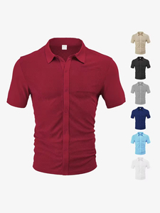 Camisa de hombre de manga corta con cuello tipo cárdigan, transpirable, holgada, con diseño jacquard de toalla, ideal para el verano, en oferta. - Product Image 3