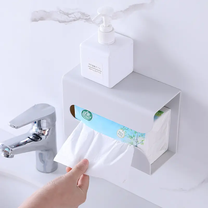Traceless Wall-Mounted Tissue Holder Creative Simple Plastic Toilet Tissue Box Multifunctional for Household Trash Bags Kitchen