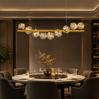 Lustre suspendu en verre et fer, design moderne, luxueux et minimaliste, pour cuisine de restaurant, style Magic Bean, en forme de longue bande, éclairage de bar